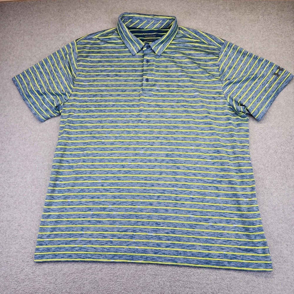 Under Armour The Playoff Polo Shirt Mens 3XL Blue Yellow Striped Performance